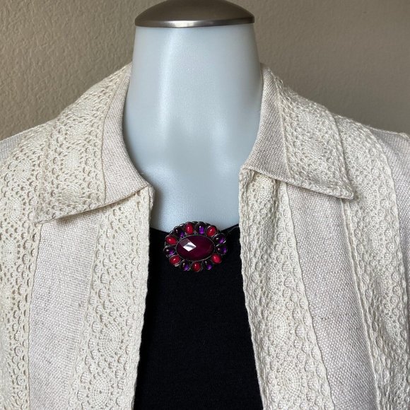 Purple & Pink Rhinestone Oval Shaped Cabachon Brooch 1950s Signed FAF - Picture 8 of 11